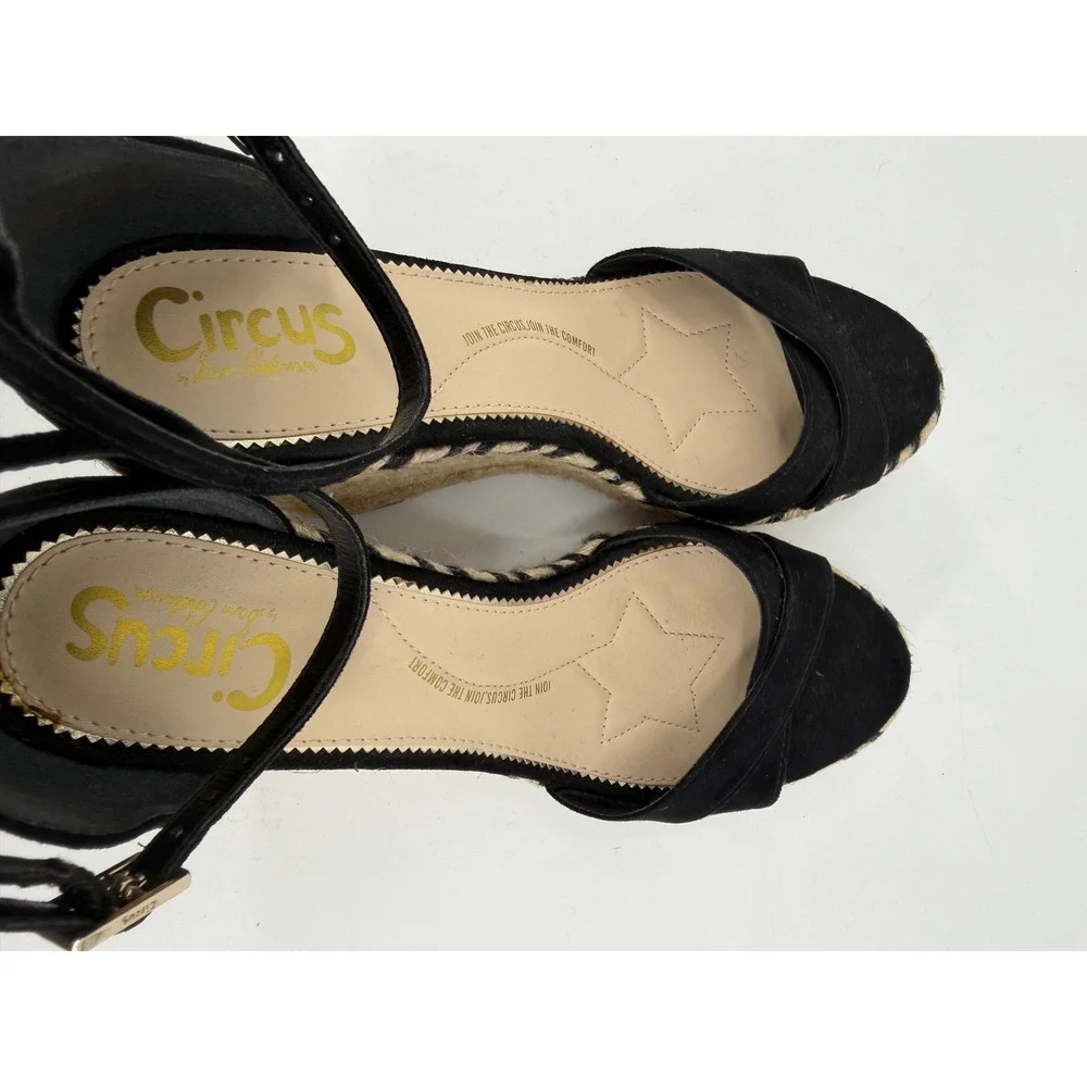Circus by Sam Edelman Black Espadrille Wedge Sandals Ankle Strap Platform 7.5
